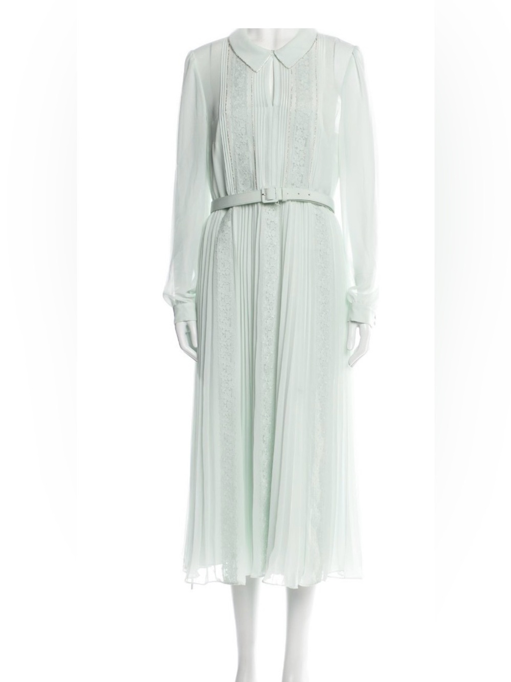 Self-Portrait Mint Chiffon Midi Dress with Belt Size L 10